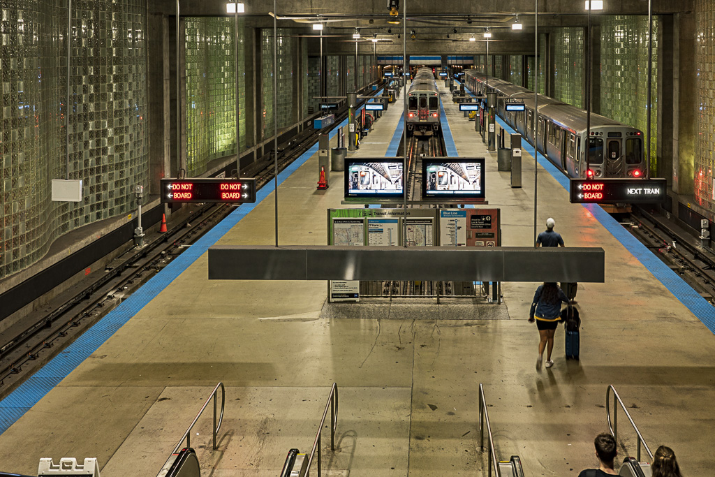The commuter train station at Chicago O'Hare