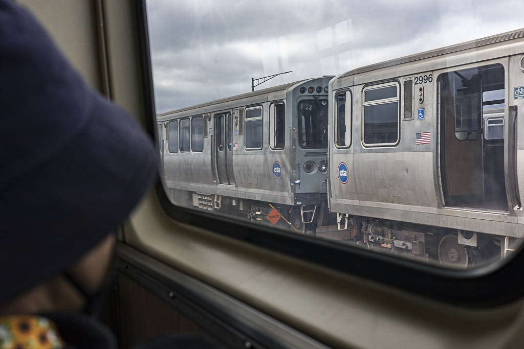 In a Chicago blue line train