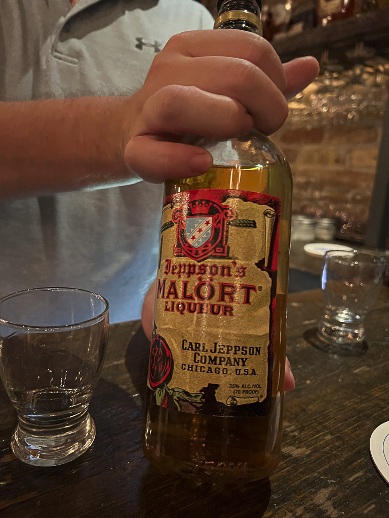 A bottle of Malort at the bar my friend recommended