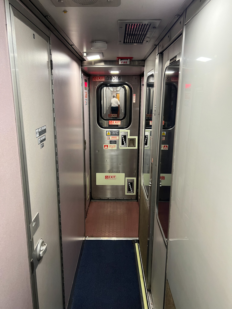 The hallway in an Amtrak Superliner