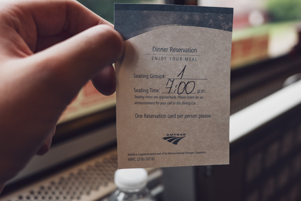 An Amtrak dinner reserveration ticket