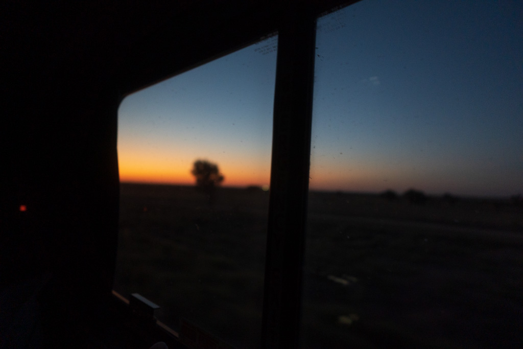 An Amtrak Superliner roomette in the early morning